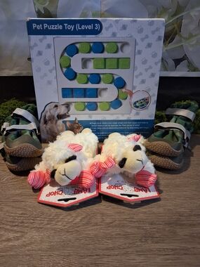 Pet Puzzle Toy (Level 3) with Plush Sheep Toys - White, Pink, Green, Blue